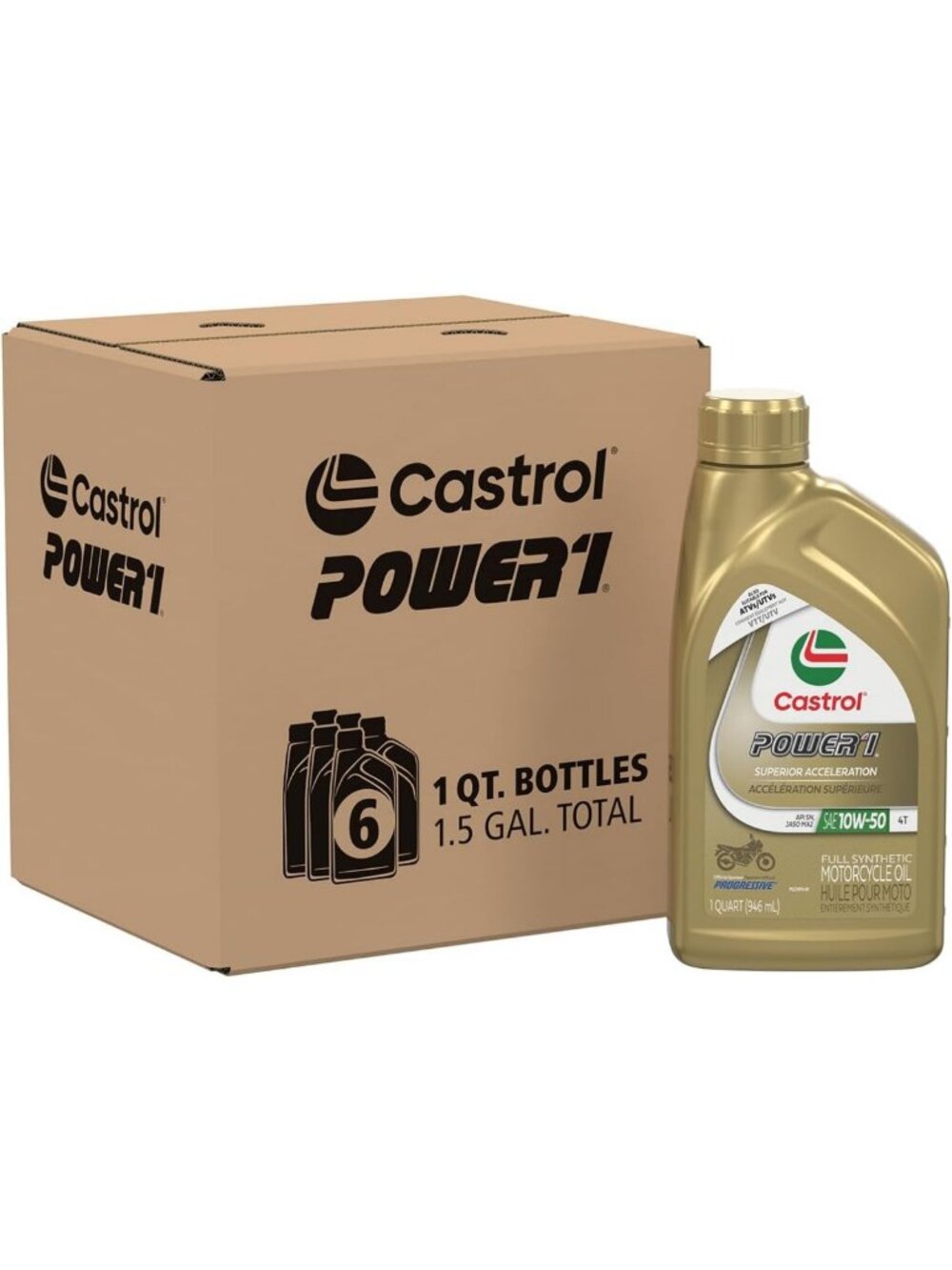 Full Synthetic 10W-50 Motorcycle Oil, 1 Quart, Pack of 6 - High Performance
